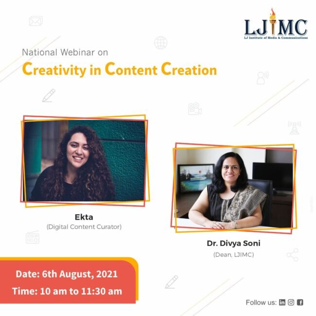 National Webinar on Creativity & Content Creation by Ekta ( a renowned media personality)